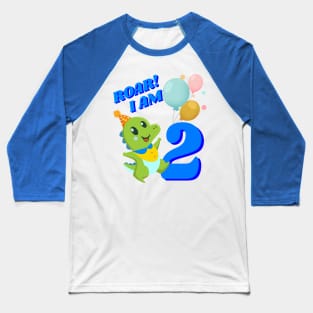 2nd Birthday Child Kid Dino Dinosaur ROAR Baseball T-Shirt